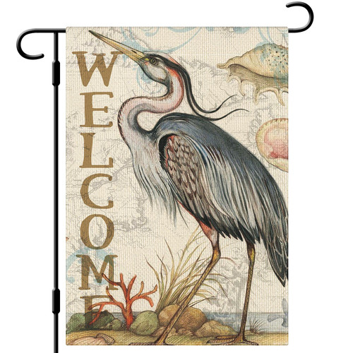 DLZDN Coastal Seabird Garden Flag Welcome Summer Beach Garden Flag 12x18 Inch Double Sided Burlap Welcome Summer Rustic Coastal Seasonal Ocean Yard Flag Outdoor Decoration
