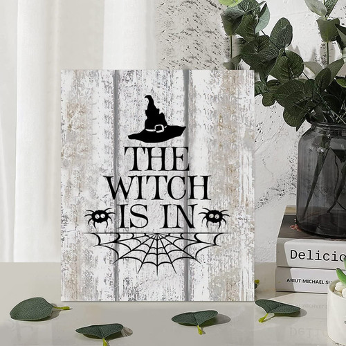 10x12in Funny Halloween Wood Sign Halloween Quote the Witch is in Sign Happy Autumn Country Style Wall Hanging Wooden Plaque for Living Room Garden Yard Porch Dinning Room Coffee Bar Halloween Decor