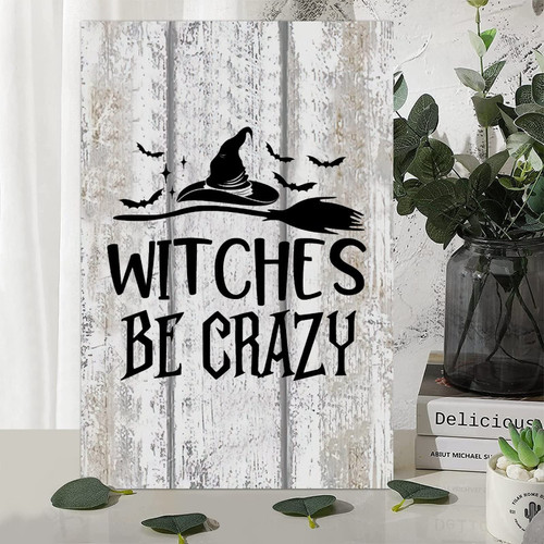 12x18in Halloween Hanging Welcome Wood Sign Funny Saying Witches Be Crazy Sign Country Style Wall Hanging Wooden Plaque for Living Room Garden Yard Porch Home Coffee Bar Halloween Decorations