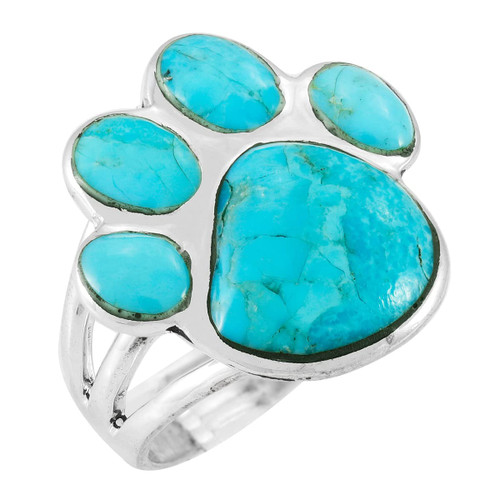Dog Paw Sterling Silver 925 Genuine Spiny Turquoise Ring (Turquoise, 11)