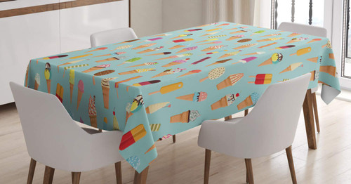 Ambesonne Ice Cream Tablecloth, Mix of Yummy Dessert with Chocolate and Fruit Flavor Toppings with Cones Summer Season Food Work of an Art, Dining Room Kitchen Rectangular Table Cover, 52" X 70", Mint Ambesonne Ice Cream Tablecloth, Mix of Yummy Dessert with Chocolate and Fruit Flavor Toppings with Cones Summer Season Food Work of an Art, Dining Room Kitchen Rectangular Table Cover, 52" X 70", Mint