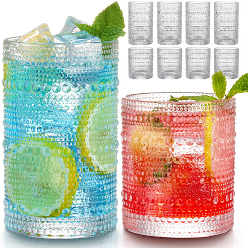 Hlukana Vintage Hobnail Drinking Glasses Set of 8, 12 oz Highball Glasses & 10 oz Cocktail Glasses Set, Kitchen Water Glasses Cup, Bar Tumbler Glassware Set for Beer, Juice, Cocktail, Whiskey, Milk Hlukana Vintage Hobnail Drinking Glasses Set of 8, 12 oz Highball Glasses & 10 oz Cocktail Glasses Set, Kitchen Water Glasses Cup, Bar Tumbler Glassware Set for Beer, Juice, Cocktail, Whiskey, Milk
