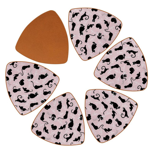 Coasters for Coffee Table, 6 Drink Coasters, Farmhouse Bar Coasters, Cool Housewarming Gift, New Home, Animal Black Cat Pink Cartoon