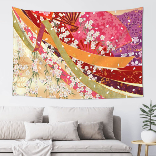 Allgobee Wall Hanging Japanese-Pink-Cherry-Blossom Tapestry Wall Blanket For Living Room Bedroom Dorm Room Home Decor 60x40 Inch