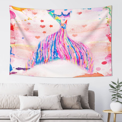 Allgobee Wall Hanging Pink-Mermaid-Tail-Watercolor Tapestry Wall Blanket For Living Room Bedroom Dorm Room Home Decor 60x40 Inch
