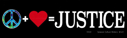 Peace Plus Love Equals Justice - Anti-War Social Justice Small Bumper Sticker or Laptop Decal 5.75-by-1.75 Inches