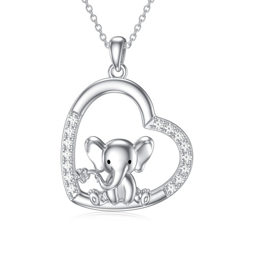 MEIDERBO Elephant Necklace 925 Sterling Silver Heart Elephant Pendant Necklace Jewelry Gifts for Women