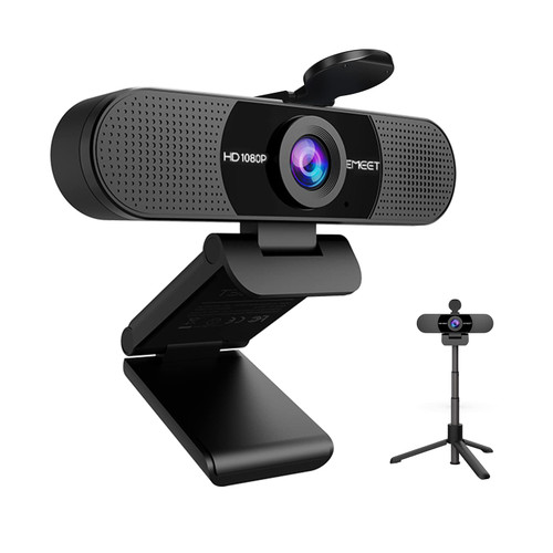 EMEET C960 Webcam with Tripod, 1080p with Microphone, Adjustable Height Mini Tripod, C960 Web Camera with Privacy Cover, Plug & Play Webcam with Stand for Zoom/Skype/YouTube/FaceTime