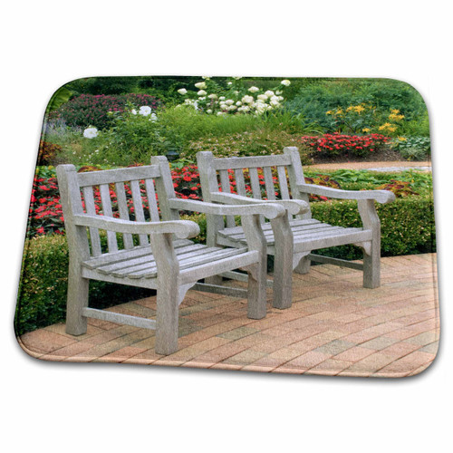 3dRose Empty Wooden Chairs Along a Garden Path - NA01... - Bathroom Bath Rug Mats (rug-83512-1)