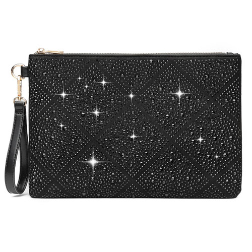 ER.Roulour Evening Bag for Women Rhinestone Crystal Envelope Clutch Purses Square Handbags for Party Wedding Cocktail Prom (Black)