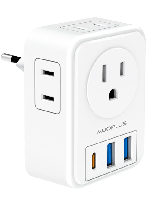 European Travel Plug Adapter, AUOPLUS International Power Plug Adapter with 3 USB Ports (1 USB C Port), Type C 4 AC Outlet Adaptor Charger for US to Most of Europe Spain Italy France Germany European Travel Plug Adapter, AUOPLUS International Power Plug Adapter with 3 USB Ports (1 USB C Port), Type C 4 AC Outlet Adaptor Charger for US to Most of Europe Spain Italy France Germany