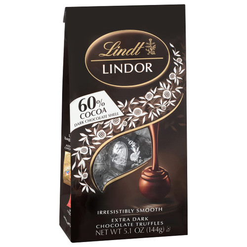 Lindt LINDOR 60% Extra Dark Chocolate Truffles, Dark Chocolate Candy with Smooth, Melting Truffle Center, Great for gift giving, 5.1 oz. Bag (6 Pack)