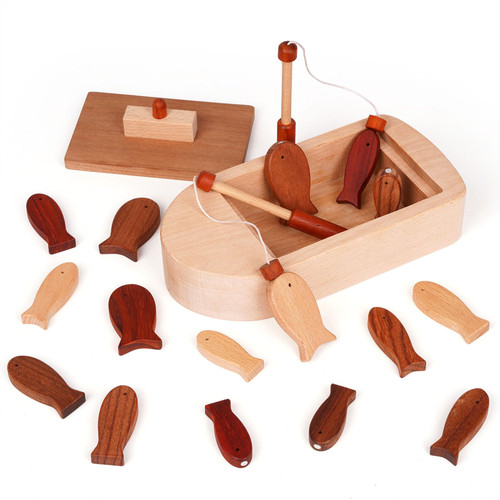 Magnetic Wooden Fishing Game for Toddlers Montessori Fishing Toy Counting Toy Shape Sorting and Matching Game Fine Motor Skills Early Learning Eyes Hands Cooperation Toy for Boys & Girls