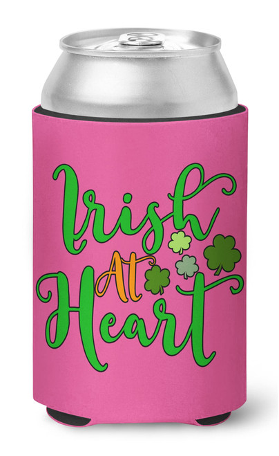 HARD EDGE DESIGN Irish at Heart Script Clovers Hot Pink Can Cooler