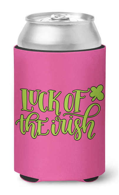 HARD EDGE DESIGN Luck of the Irish Script Clover Hot Pink Can Cooler
