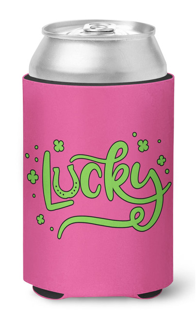 HARD EDGE DESIGN Lucky Horseshoe Clovers Hot Pink Can Cooler