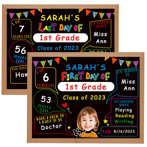 FaCraft Funny First & Last Day of School Chalkboard Sign Back to School Board with Personalized Photos for Kids Boys Girls Double Sided Reusable1st Day of Preschool/Kindergarten Photo Prop Sign FaCraft Funny First & Last Day of School Chalkboard Sign Back to School Board with Personalized Photos for Kids Boys Girls Double Sided Reusable1st Day of Preschool/Kindergarten Photo Prop Sign