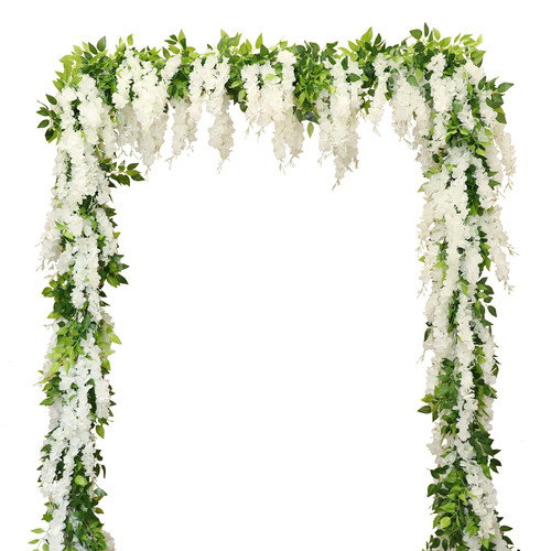 Apeair Wisteria Artificial Flowers Garland, 8Pcs Total 57.6ft Silk Faux Wisteria Vine Kit, Hanging Flower Plant for House Outdoor Garden Ceremony Outside Wedding Arch Floral Decor (8, White)