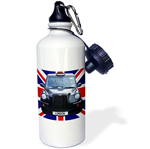 3dRose London Black Taxi Cab on British Flag Union Jack Background Uk Great Britain United Kingdom Travel Sports Water Bottle, 21 oz, White 3dRose London Black Taxi Cab on British Flag Union Jack Background Uk Great Britain United Kingdom Travel Sports Water Bottle, 21 oz, White