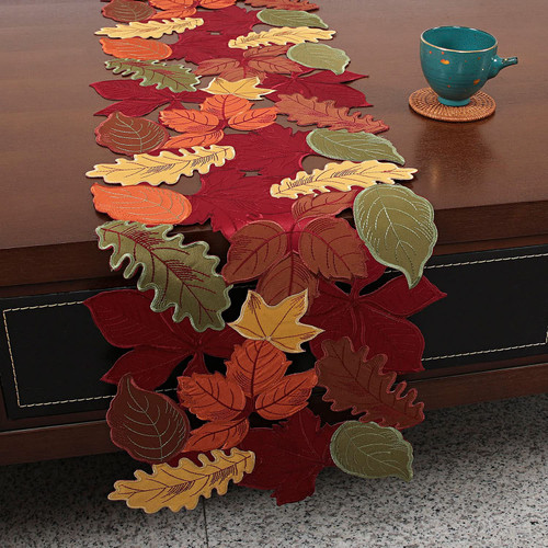 Fall Table Runner 72 inches , Fall Leaves Table Runner, Thanksgiving Table Runner Embriodered, Fall Decorations for Home, Holiday Harvest Maple Leaf Runner