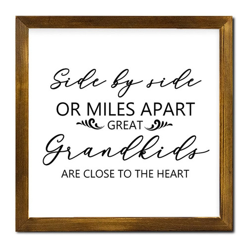 Side by Side Or Miles Apart Wood Framed Signs Lettering Saying Wood Plank Hanging Sign Rustic Wall Decor Hanging Plaque Sign for Home Kitchen Living Room Table Housewarming Gift 7x7 Inch