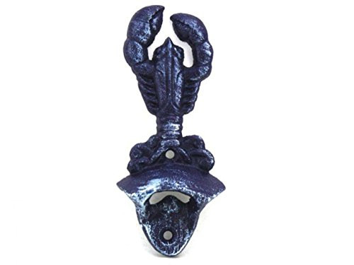 Hampton Nautical K-9113-solid-dark-blue Rustic Dark Blue Cast Iron Wall Mounted Lobster 6" Bottle Opener