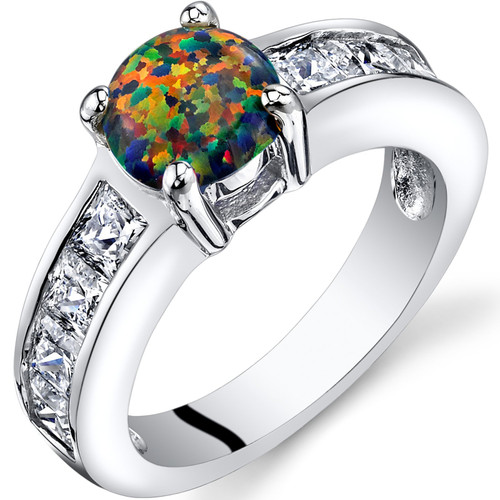 Created Black Opal Mezzo Channel Ring Sterling Silver 1.00 Carats Size 7