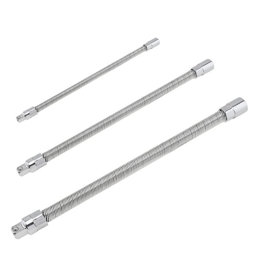 Omninmo 3Pcs Wrench Sleeve Extension Rod Socket Wrenches Drive Head Bendable 1/4 3/8 1/2 Drive Flexible Socket Extension Bar Adapter Metal Shaft Conversion Head High Torque Socket Hand Tool Set