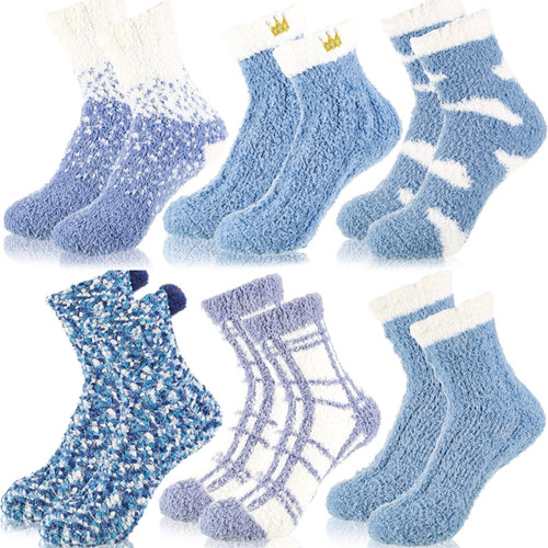 ramede Womens Fuzzy Slipper Socks Soft Fluffy Sock Warm Socks Sleep Girls Winter Christmas Gifts (Dark Blue)