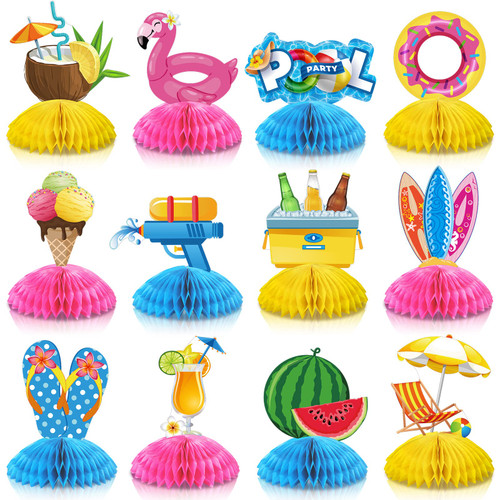 Pajean 12 Pieces Summer Pool Party Honeycomb Centerpieces Beach Pool Theme Table Centerpieces Summer Honeycomb Centerpieces Beach Hawaii Pool Party Baby Shower Birthday Party Favor Supplies