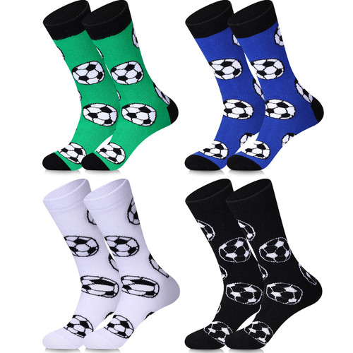 4 Pairs Funny Basketball Volleyball Football Softball Soccer Socks Novelty Sports Casual Crew Socks Funky Gifts for Men Women (Soccer Style)
