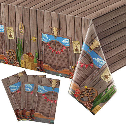 3 Pieces Western Party Tablecloth Western Cowboy Party Table Cover Wild West Theme Tablecloth Saloon Yeehaw Western Scene Setters Table Cover for Western Cowboy Theme Birthday Party Decorations