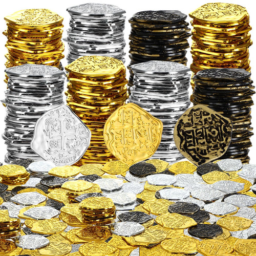 800 Pcs Plastic Pirate Coins Gold Treasure Coins Spanish Doubloon Fake St. Patricks Toy Coin for Kids Board Games Pirate Party Cosplay Teachers Classroom Reward (Gold, Silver, Bronze,Irregular) 800 Pcs Plastic Pirate Coins Gold Treasure Coins Spanish Doubloon Fake St. Patricks Toy Coin for Kids Board Games Pirate Party Cosplay Teachers Classroom Reward (Gold, Silver, Bronze,Irregular)