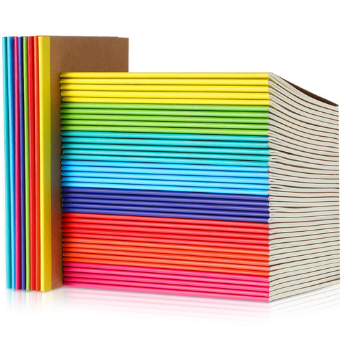 48 Packs A5 Composition Notebooks Bulk Kraft Lined Journals with Rainbow Spines 60 Pages Travel Journal for Kids Classroom School College Supplies