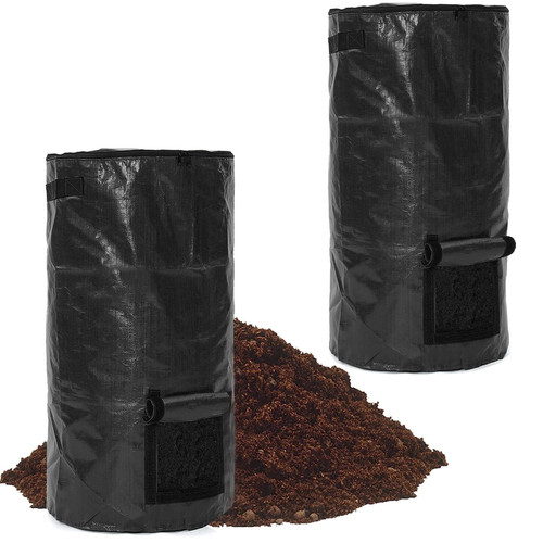 Compost Bin Bags 34 Gallon Compost Bin Garden Compost Bin Bags for Garden Yard Garbage Cans (Black 2pcs)
