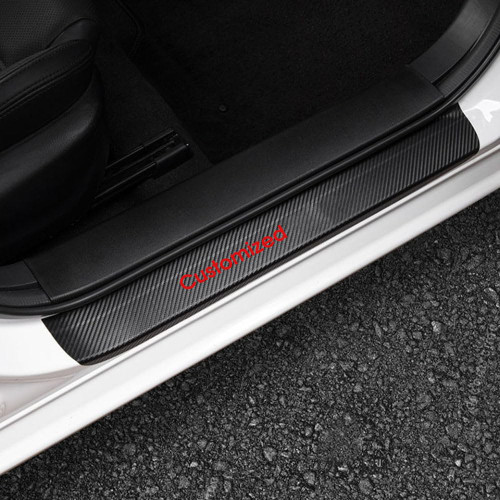 WURT Red Customized LOGO For Dodge Charger Challenger Durango RAM Carbon Fiber Style Leather Door Sill Protector Scuff Plate Cover Guard Sills Protector Trim,Welcome Pedal Protect 4PCS