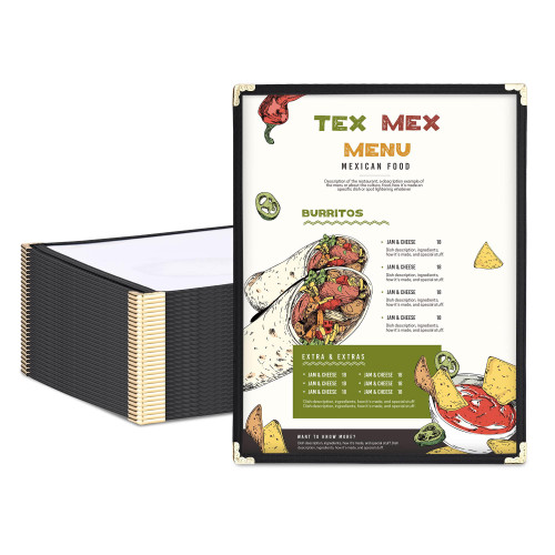 WeChef 30 Pack Restaurant Menu Covers 8.5 x 11 Single Page 2 Views Black