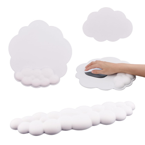 Keyboard Cloud Wrist Rest,3PCS Cloud Keyboard Wrist Rests,Soft PU Leather Memory Foam Wrist Support,High Density Memory Foam with Non-Slip Base,Ergonomic Keyboard Pad with Wrist Support(White)