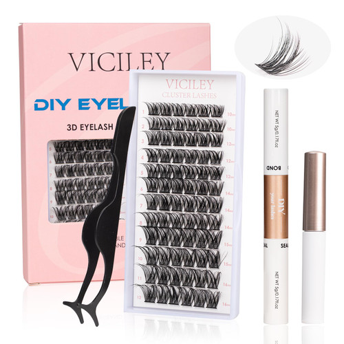 DIY Lash Extension Kit 72 Pcs Lash Clusters With Lash Bond And Seal Applicator And Remover 10-16mm Mix C D Curl Cluster Lashes Wide Stem Individual Lashes Reusable Eyelash Extension Kit - V01