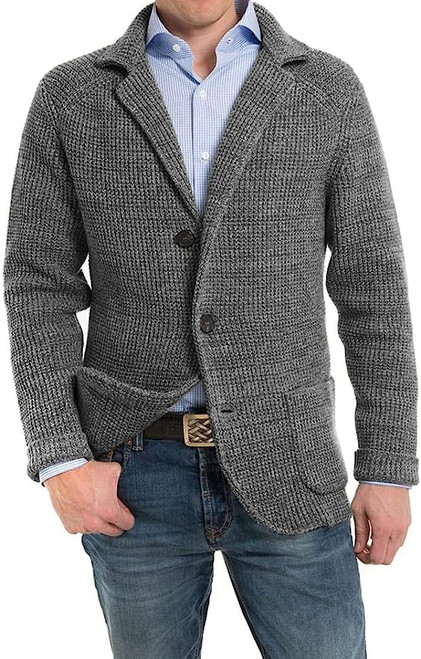 Aoysky Men's Shawl Collar Cardigan Sweater Button Down Knitwear with Pockets Dark Gray