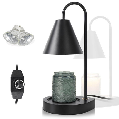 Candle Warmer Lamp - Dimmable Candle Lamp Warmer Electric with 2 Bulbs, Scented Wax Melter Warming Lamps No Smoke, Compatible with Various Candle Jars, Home Decor Gifts, Black Small Bedside Lamp