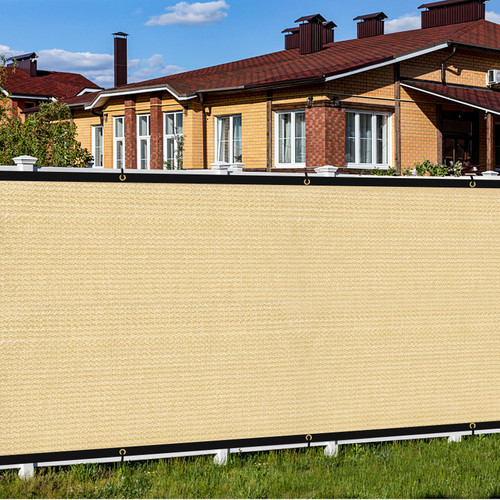 Shade&Beyond 4' x 50' Privacy Screen Fence - 90% Blockage, 150 GSM Heavy Duty Windscreen Fencing Mesh Shade Net Cover with Brass Grommets for Wall Garden Yard Backyard Outdoor Patio FR04-F, Sand