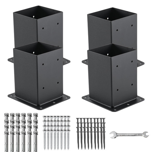 AXWHYS 4x4 Post Base 4 Pcs, (Inner Size 3.6x3.6) Post Anchors, 13GA Thick Solid Steel & Black Powder Coated,Deck Post Brackets Support Deck Base Plate Pergola Brackets Fence Kit Mailbox Mount
