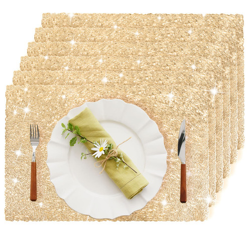 FGSAEOR Placemats, Place mats for Dining Table Set of 6, Heat Resistant Washable PVC Table Mats, Non-Slip Stain Resistant Kitchen Table Placemats (Gold,Square) FGSAEOR Placemats, Place mats for Dining Table Set of 6, Heat Resistant Washable PVC Table Mats, Non-Slip Stain Resistant Kitchen Table Placemats (Gold,Square)
