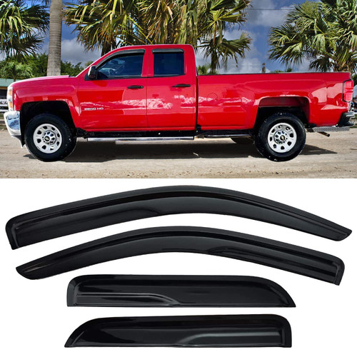 Side Window Visors Wind Deflectors for Chevy Silverado/GMC Sierra 1500 2500HD 3500HD Double/Extended Cab 2014-2018, Vent Guard Shade Sun Rain Guards 4PC-Set 94528
