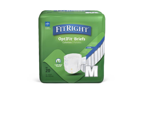 FitRight Ultra Adult Diapers, Disposable Incontinence Briefs with Tabs, Heavy Absorbency, Medium, 32"-42", 4 packs of 20 (80 total)