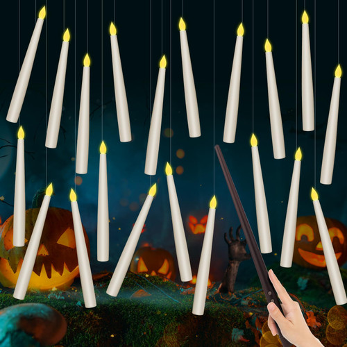 20Pack Halloween Decorations-Flameless Floating Candles with Magic Wand Remote, Flickering Flameless Taper Candles, Dripless LED Handheld Candles Home Decorations for Festive Wedding Christmas