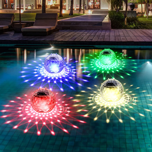 Floating Pool Lights, Solar Pool Lights with RGB Color Changing Waterproof Pool Lights that Float LED Pool Accessories Hangable Floating Ball Lights for Swimming Pool,Pond,Garden,Backyard (4 Pcs)