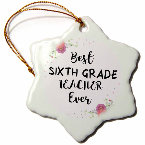 3dRose Floral Best Sixth Grade Teacher Ever Pretty Watercolor Pink... - Ornaments (orn-312393-1)