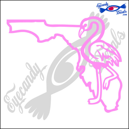 Eyecandy Decals Florida Shape with Flamingo 6 INCH Decal Sticker Light Pink